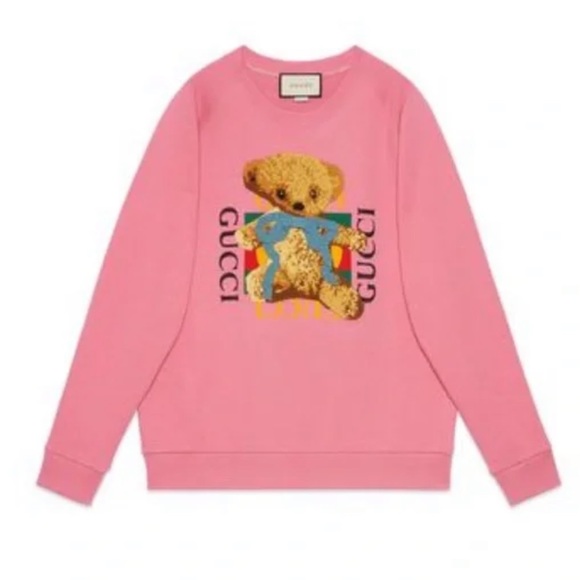 Gucci Tops - GUCCI oversized pink 3D classic logo stitch teddy bear sweatshirt size small